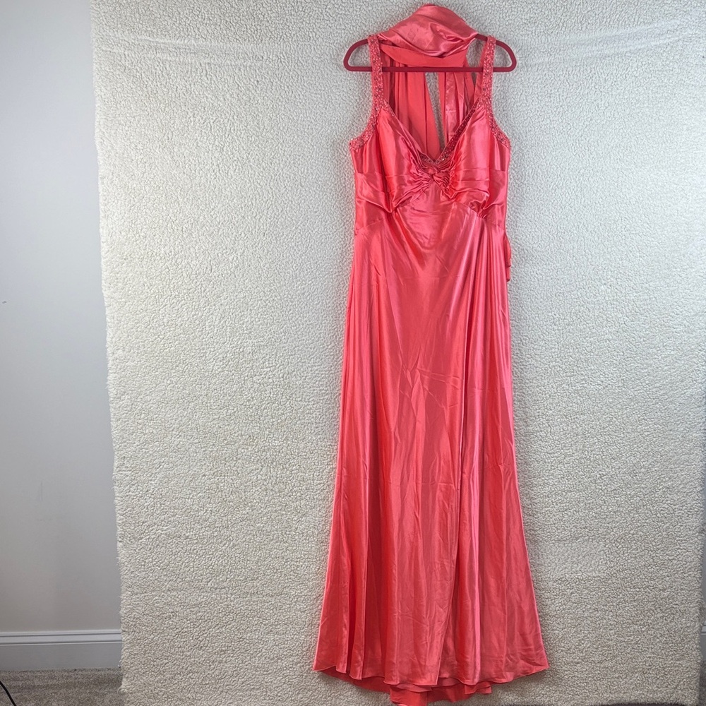 NWOT Cassandra Stone Womens Pink Satin Beaded Sleeveless Gown w/ Scarf 20W PLUS